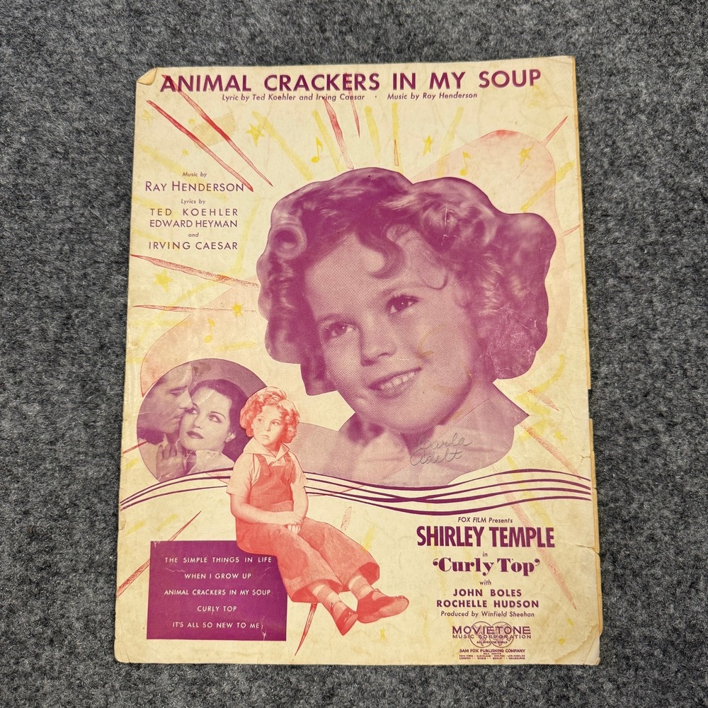 Animal Crackers In My Soup Vintage 1935 Sheet Music From Fox Picture Curly Top